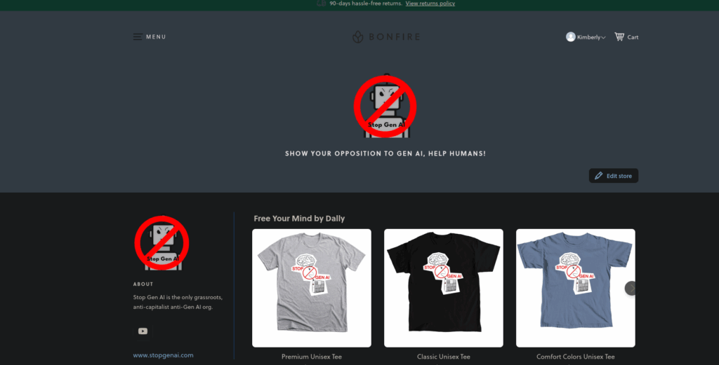 Bonfire merch store screenshot